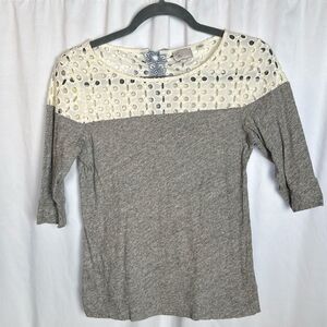 Anthropologie Mixed Media Eyelet Top - xs